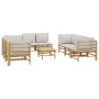 Set de muebles de jardín 9 piezas bambú y cojines gris claro de vidaXL, Conjuntos de jardín - Ref: Foro24-3155091, Precio: 1,...
