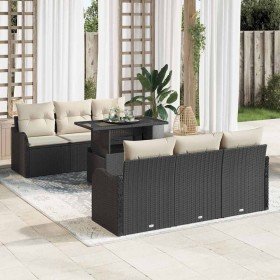 Conjunto de sofá de jardín con cojín 7 pcs Negro Poliratán