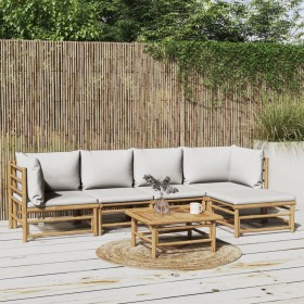 6-piece bamboo garden furniture set with light gray cushions by vidaXL, Garden sets - Ref: Foro24-3155104, Price: 520,01 €, D...