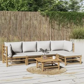 6-teiliges Gartenmöbel-Set aus Bambus mit hellgrauen Kissen von vidaXL, Gartensets - Ref: Foro24-3155104, Preis: 513,34 €, Ra...