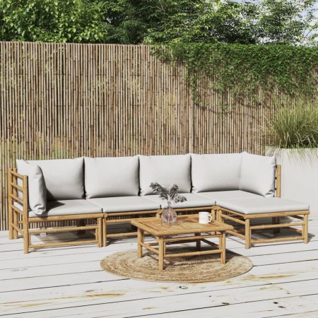 6-teiliges Gartenmöbel-Set aus Bambus mit hellgrauen Kissen von vidaXL, Gartensets - Ref: Foro24-3155104, Preis: 520,01 €, Ra...