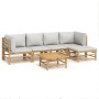 Set de muebles de jardín 6 piezas bambú con cojines gris claro