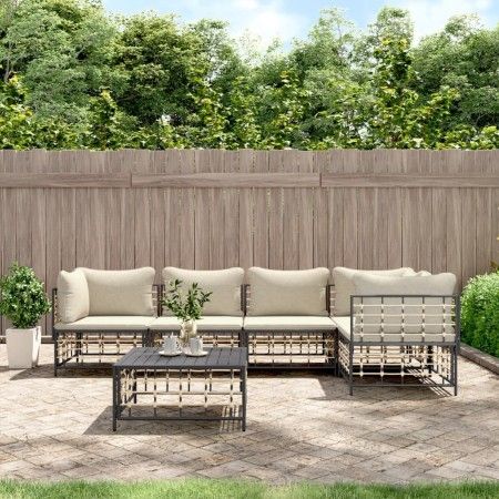 Gartenmöbel-Set 6-teilig anthrazitfarbene Kissen PE-Rattan von vidaXL, Outdoor-Sofas - Ref: Foro24-3186752, Preis: 493,10 €, ...