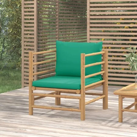 Bamboo garden sofa with green cushions by vidaXL, Modular outdoor sofas - Ref: Foro24-362296, Price: 94,31 €, Discount: %