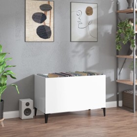 Mueble discos madera contrachapada blanco brillo 74,5x38x48 cm