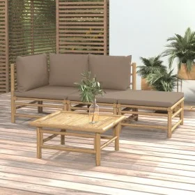 4-piece garden furniture set bamboo and taupe gray cushions by vidaXL, Garden sets - Ref: Foro24-3155112, Price: 351,28 €, Di...