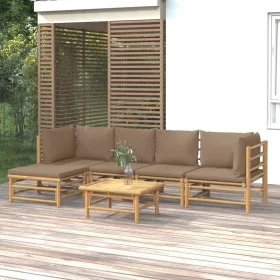 6-teiliges Gartenmöbel-Set aus Bambus mit taupegrauen Kissen von vidaXL, Gartensets - Ref: Foro24-3155116, Preis: 622,69 €, R...