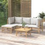 5-teiliges Gartenmöbel-Set aus Bambus mit hellgrauen Kissen von vidaXL, Gartensets - Ref: Foro24-3155082, Preis: 405,98 €, Ra...