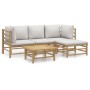 5-teiliges Gartenmöbel-Set aus Bambus mit hellgrauen Kissen von vidaXL, Gartensets - Ref: Foro24-3155082, Preis: 405,98 €, Ra...