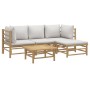 5-teiliges Gartenmöbel-Set aus Bambus mit hellgrauen Kissen von vidaXL, Gartensets - Ref: Foro24-3155082, Preis: 405,98 €, Ra...