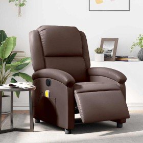 Sillón de masaje reclinable eléctrico cuero sintético marrón en Sillones | Comprar online en Foro24