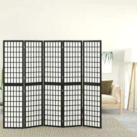 Folding screen with 5 Japanese-style black panels 200x170 cm by vidaXL, Room dividers - Ref: Foro24-352081, Price: 182,07 €, ...