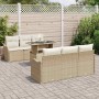 Conjunto de sofá de jardín con cojín 7 pcs Beige Poliratán