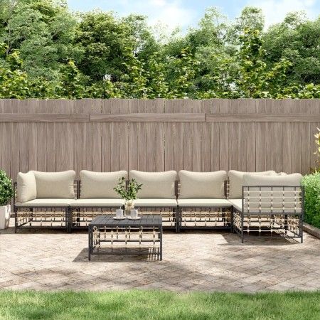7-teiliges Gartenmöbel-Set und Kissen aus PE-Rattan, anthrazitgrau von vidaXL, Outdoor-Sofas - Ref: Foro24-3186756, Preis: 57...