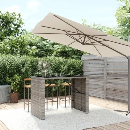 Mesa alta bar con superficie vidrio ratán PE gris 145x80x110 cm de vidaXL, Mesas de jardín - Ref: Foro24-362598, Precio: 250,...