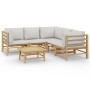 6-teiliges Gartenmöbel-Set aus Bambus mit hellgrauen Kissen von vidaXL, Gartensets - Ref: Foro24-3155092, Preis: 598,26 €, Ra...
