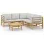 Set de muebles de jardín 6 piezas bambú con cojines gris claro de vidaXL, Conjuntos de jardín - Ref: Foro24-3155092, Precio: ...