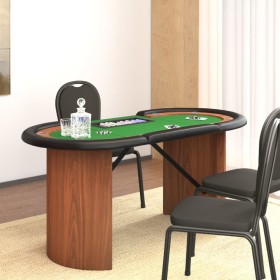 Mesa de póquer 10 jugadores bandeja fichas verde 160x80x75 cm