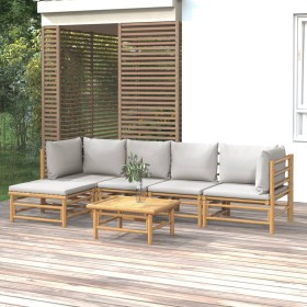 6-piece bamboo garden furniture set with light gray cushions by vidaXL, Garden sets - Ref: Foro24-3155084, Price: 520,01 €, D...