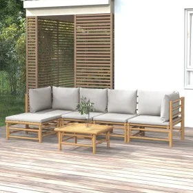 6-teiliges Gartenmöbel-Set aus Bambus mit hellgrauen Kissen von vidaXL, Gartensets - Ref: Foro24-3155084, Preis: 513,34 €, Ra...