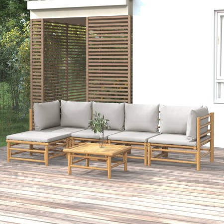 6-piece bamboo garden furniture set with light gray cushions by vidaXL, Garden sets - Ref: Foro24-3155084, Price: 520,01 €, D...