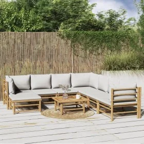 Gartenmöbel-Set 9-teilig aus Bambus und hellgrauen Kissen von vidaXL, Gartensets - Ref: Foro24-3155100, Preis: 900,46 €, Raba...