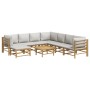 Gartenmöbel-Set 9-teilig aus Bambus und hellgrauen Kissen von vidaXL, Gartensets - Ref: Foro24-3155100, Preis: 914,66 €, Raba...