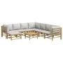 Set de muebles de jardín 9 piezas bambú y cojines gris claro de vidaXL, Conjuntos de jardín - Ref: Foro24-3155100, Precio: 90...