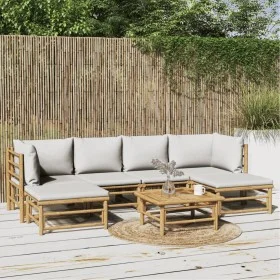 Garden furniture set 7 pieces bamboo and light gray cushions by vidaXL, Garden sets - Ref: Foro24-3155101, Price: 589,22 €, D...
