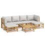 Gartenmöbel-Set 7-teilig aus Bambus und hellgrauen Kissen von vidaXL, Gartensets - Ref: Foro24-3155101, Preis: 597,03 €, Raba...