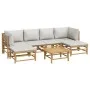 Set de muebles de jardín 7 piezas bambú y cojines gris claro de vidaXL, Conjuntos de jardín - Ref: Foro24-3155101, Precio: 59...