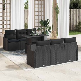 Conjunto de sofá de jardín con cojín 7 pcs Negro Poliratán