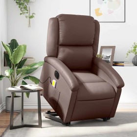 Sillón de masaje elevable eléctrico cuero sintético marrón