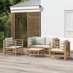 5-piece bamboo garden furniture set with light gray cushions by vidaXL, Garden sets - Ref: Foro24-3155089, Price: 492,65 €, D...