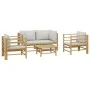 5-teiliges Gartenmöbel-Set aus Bambus mit hellgrauen Kissen von vidaXL, Gartensets - Ref: Foro24-3155089, Preis: 492,82 €, Ra...