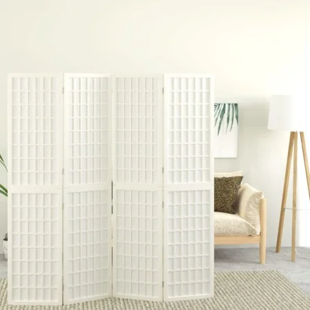 Folding screen with 4 Japanese-style white panels 160x170 cm by vidaXL, Room dividers - Ref: Foro24-352088, Price: 167,69 €, ...