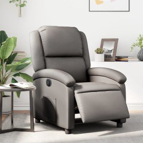 Sillón reclinable eléctrico de cuero auténtico gris Sillón reclinable eléctrico de cuero auténtico gris
