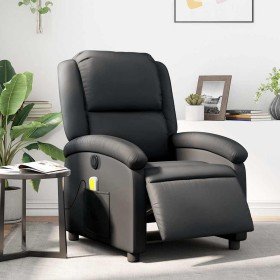 Sillón reclinable de masaje eléctrico cuero auténtico negro Sillón reclinable de masaje eléctrico cuero auténtico negro