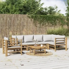 Garden furniture set 7 pieces bamboo and light gray cushions by vidaXL, Garden sets - Ref: Foro24-3155109, Price: 764,65 €, D...