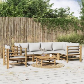 Set de muebles de jardín 7 piezas bambú y cojines gris claro de vidaXL, Conjuntos de jardín - Ref: Foro24-3155109, Precio: 77...