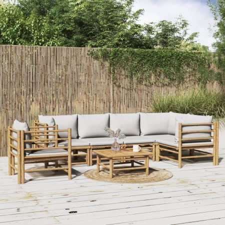 Gartenmöbel-Set 7-teilig aus Bambus und hellgrauen Kissen von vidaXL, Gartensets - Ref: Foro24-3155109, Preis: 776,40 €, Raba...