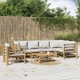 Gartenmöbel-Set 7-teilig aus Bambus und hellgrauen Kissen von vidaXL, Gartensets - Ref: Foro24-3155109, Preis: 776,40 €, Raba...