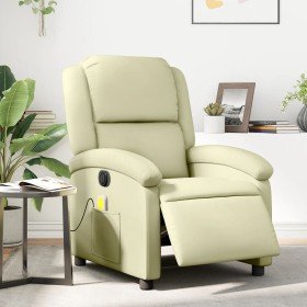 Sillón reclinable de masaje eléctrico cuero auténtico crema en Sillones | Comprar online en Foro24