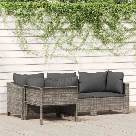 4-teiliges Gartenmöbel-Set und graue synthetische Rattankissen von vidaXL, Gartensets - Ref: Foro24-362688, Preis: 314,00 €, ...