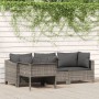 Set de muebles de jardín 4 pzas y cojines ratán sintético gris