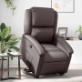 Sillón reclinable elevable cuero auténtico marrón oscuro