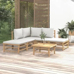 6-piece bamboo garden furniture set with light gray cushions by vidaXL, Garden sets - Ref: Foro24-3155079, Price: 477,62 €, D...