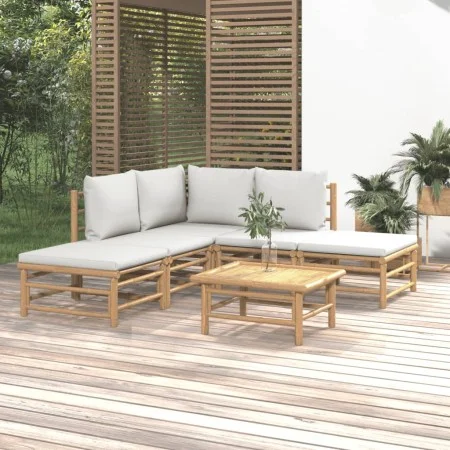 6-teiliges Gartenmöbel-Set aus Bambus mit hellgrauen Kissen von vidaXL, Gartensets - Ref: Foro24-3155079, Preis: 477,60 €, Ra...