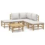 6-teiliges Gartenmöbel-Set aus Bambus mit hellgrauen Kissen von vidaXL, Gartensets - Ref: Foro24-3155079, Preis: 477,60 €, Ra...