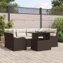 Conjunto de sofá de jardín con cojín 7 pcs Marrón Poliratán